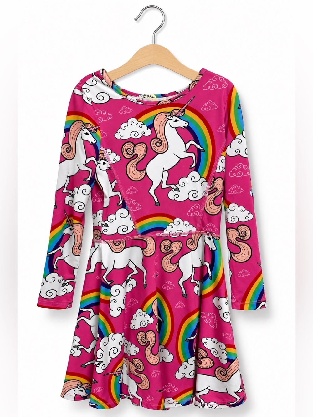 Jxstar Girls Pink Unicorn Rainbow Long Sleeve Skater Dress Size 10-11Y 150